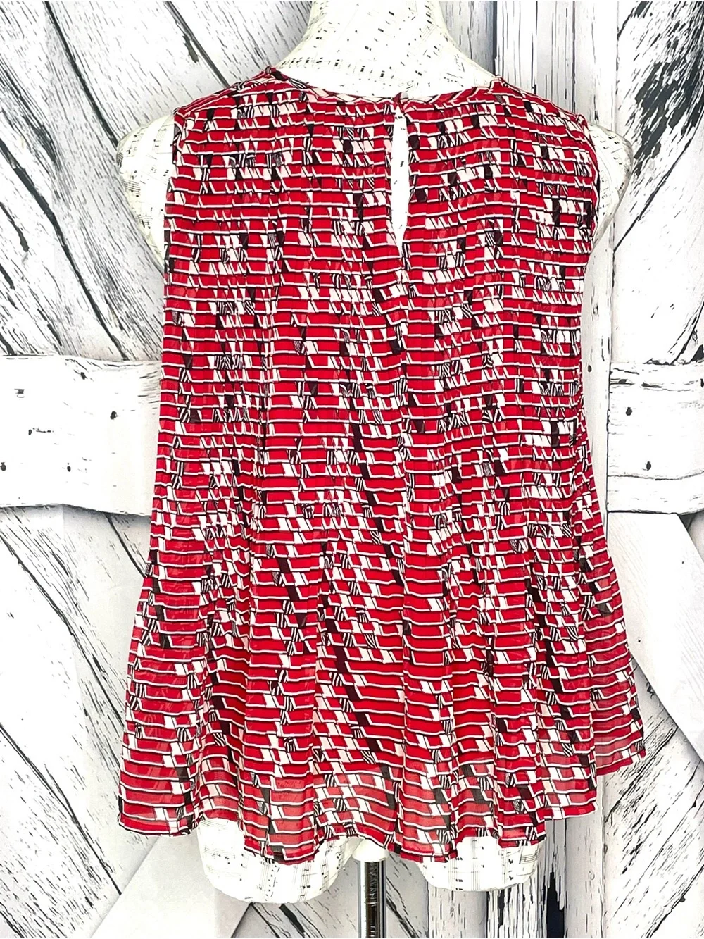 Banana Republic Pleated Swing Top Sleeveless Red Black XS